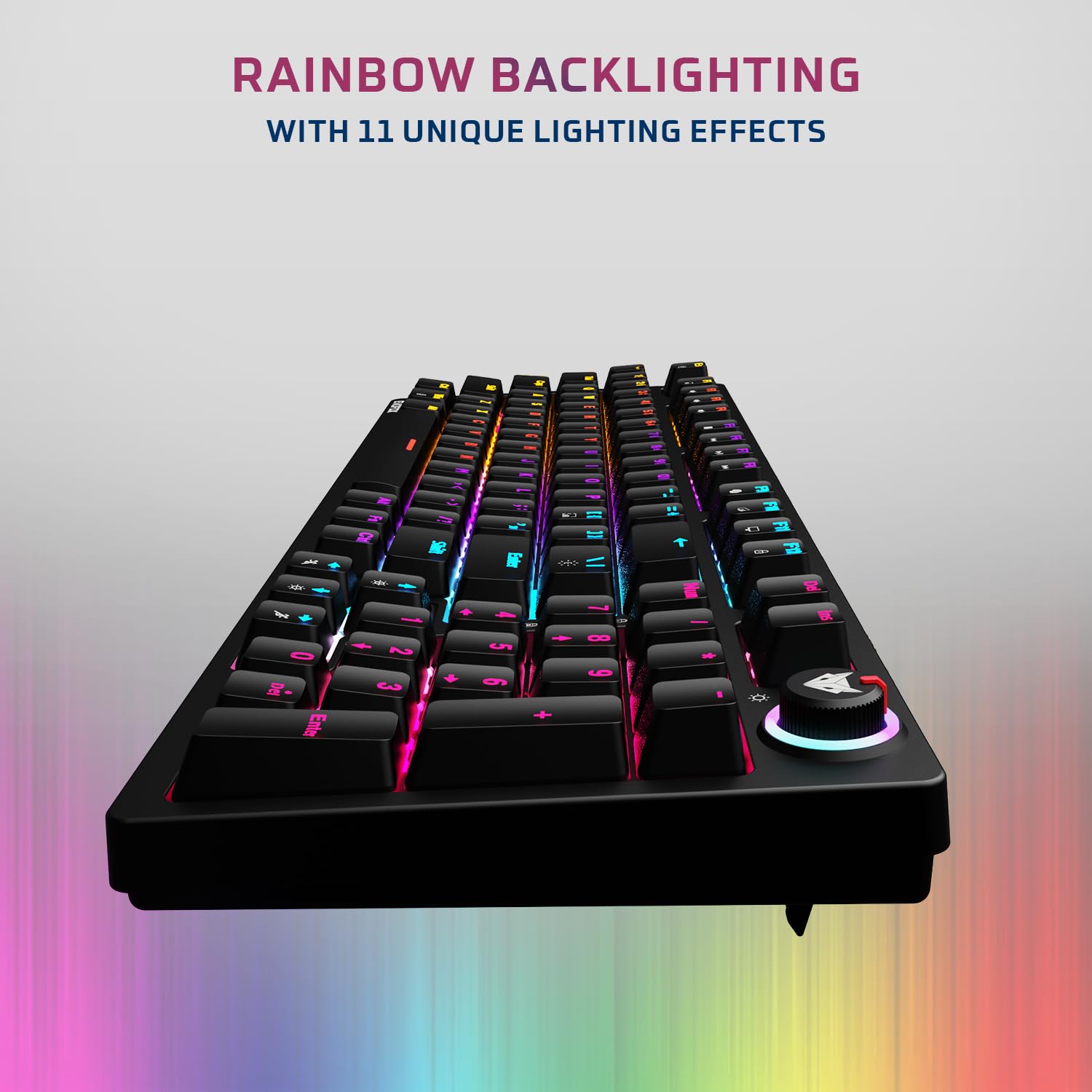 EvoFox Katana X2 FS Mechanical Gaming Keyboard | 3‑Pin Replaceable Clicky Blue Switches, Dynamic Backlighting, All Keys Anti‑Ghosting, Volume Knob, Copilot, Xbox Gamebar, Screenshot & More (Black) - Image 6
