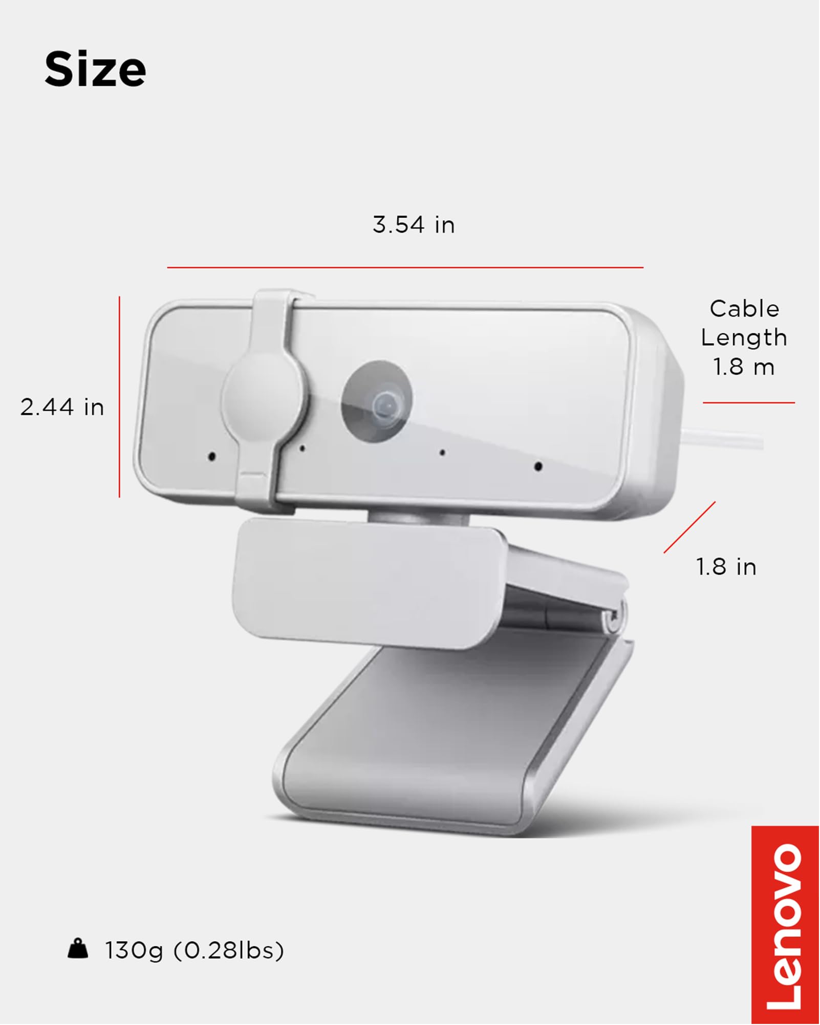 Lenovo 300 FHD Webcam with Full Stereo Dual Built-in Mics | FHD 1080P 2.1 Megapixel CMOS Camera with USB |Ultra-Wide 95° Lens, 4X Digital Zoom | 360 Rotation | Flexible Mount | Cloud Grey - Image 8