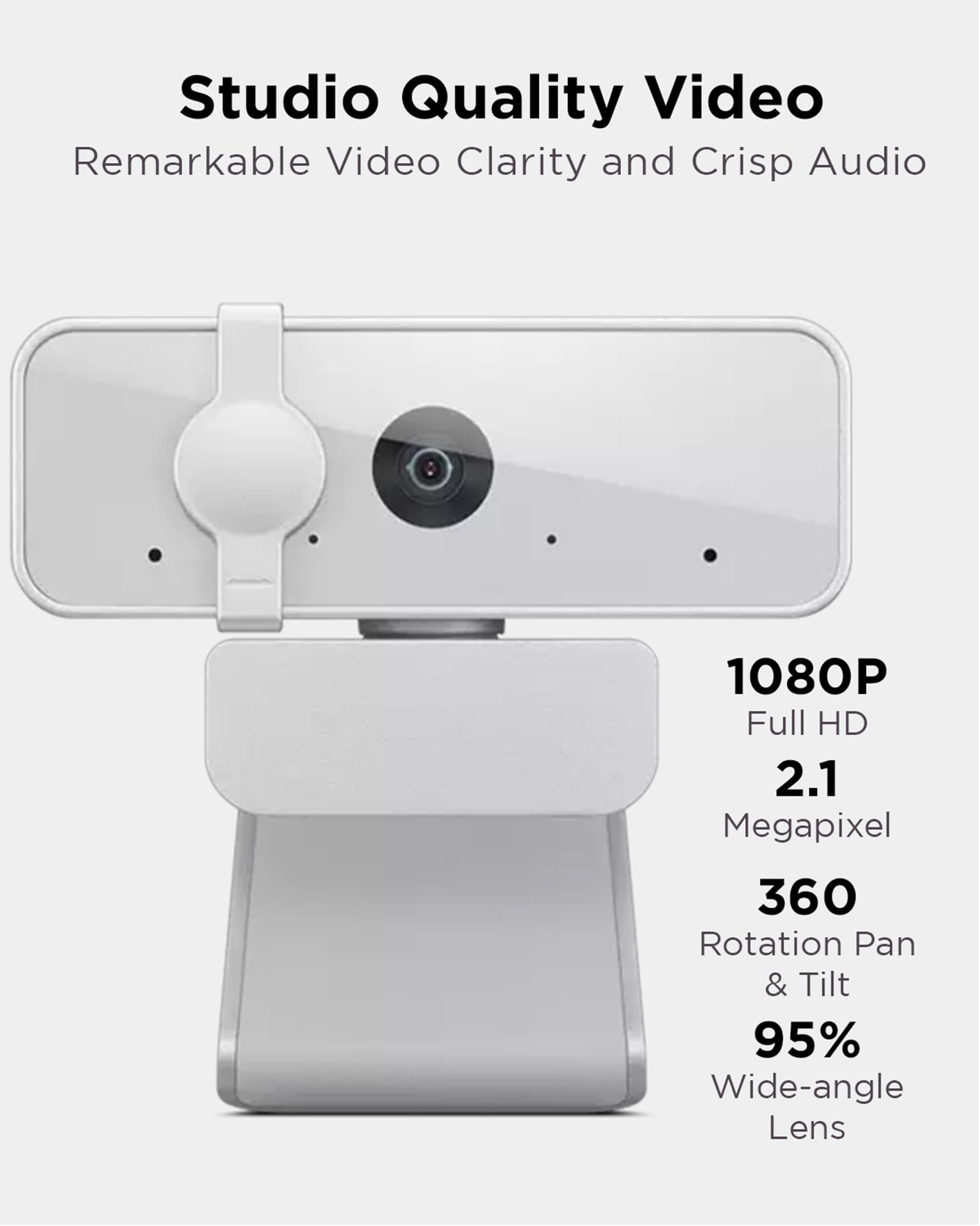 Lenovo 300 FHD Webcam with Full Stereo Dual Built-in Mics | FHD 1080P 2.1 Megapixel CMOS Camera with USB |Ultra-Wide 95° Lens, 4X Digital Zoom | 360 Rotation | Flexible Mount | Cloud Grey - Image 4