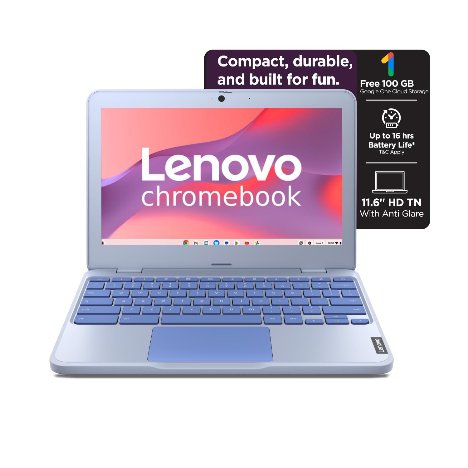 Lenovo Chromebook Intel Celeron N4500 (4GB RAM/64GB eMMC 5.1/11.6 Inch (29.46cm)/HD Display/2Wx2 Stereo Speakers/HD Camera/Chrome OS/Blue/1.21Kg), 82UY0014HA - Image 2