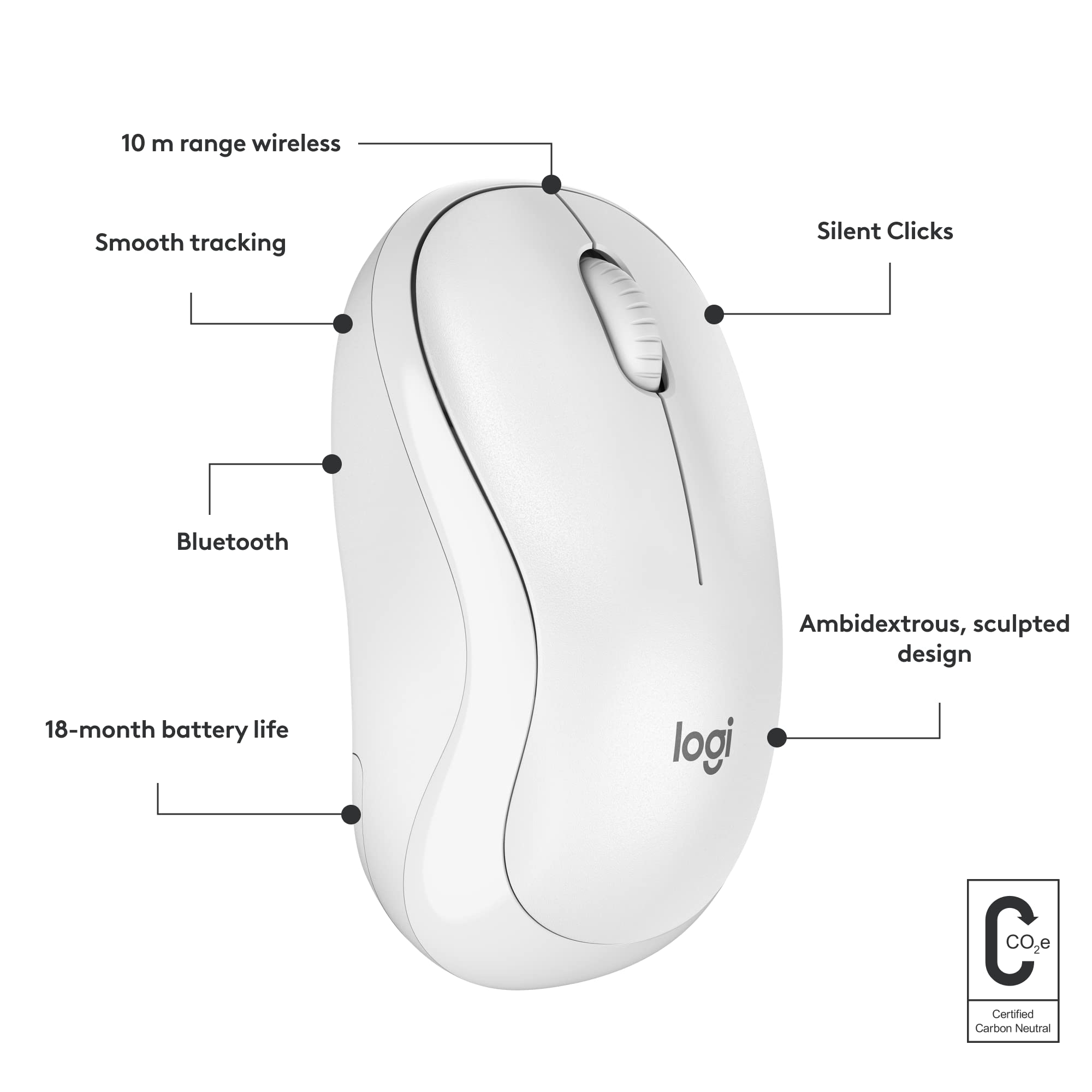 Logitech M240 Silent Bluetooth Mouse, Wireless, Compact, Portable, Smooth Tracking, 18-Month Battery, for Windows, macOS, ChromeOS, Compatible with PC, Mac, Laptop, Tablets - Off White - Image 9