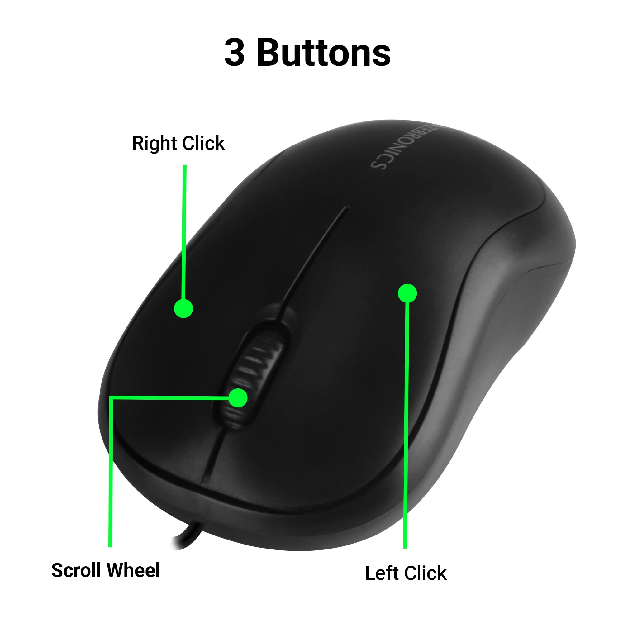 ZEBRONICS Zeb-Comfort Wired USB Mouse, 3-Button, 1000 DPI Optical Sensor, Plug & Play, for Windows/Mac, Black - Image 5