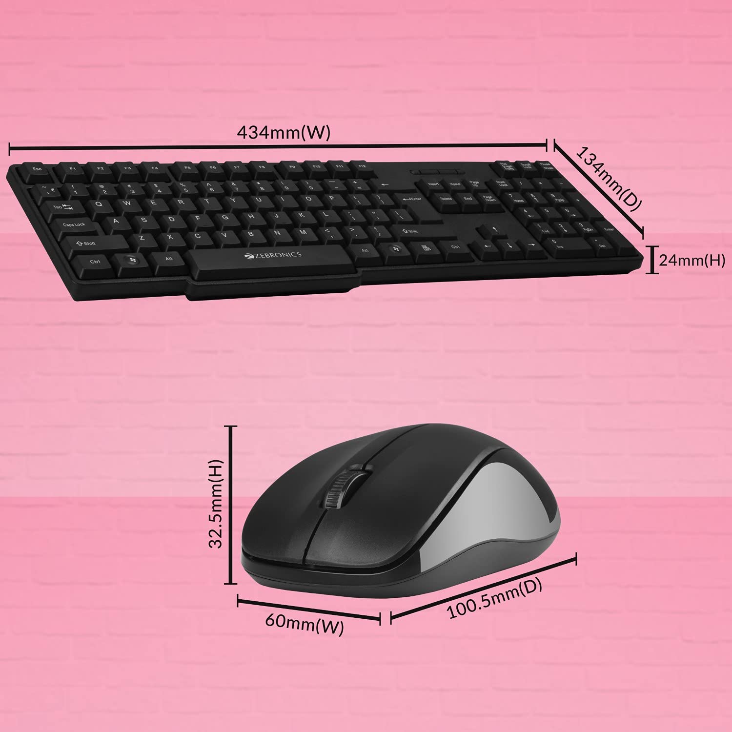 ZEBRONICS Companion 107 2.4GHz Wireless Keyboard & Mouse Combo, 104 Keys, UV Printed keycaps, 12 Integrated Multimedia Keys, 3 Button Mouse, 1200 DPI, High Precision, Advanced Optical Sensor (Black) - Image 4