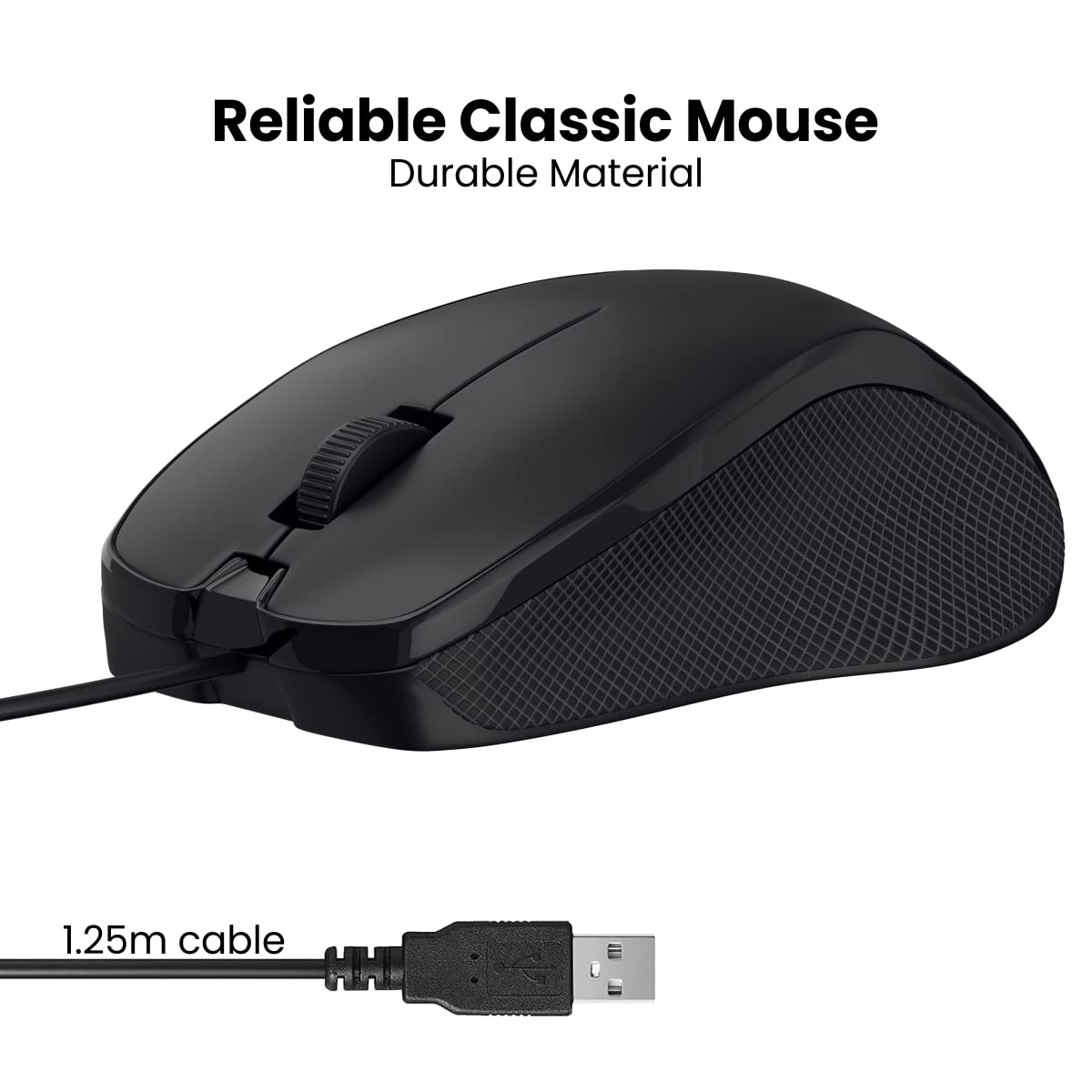 Portronics Toad 101 Wired Optical Mouse with 1200 DPI, Plug & Play, Hi-Optical Tracking, 1.25M Cable Length, 30Lakhs Click Life(Black) - Image 9