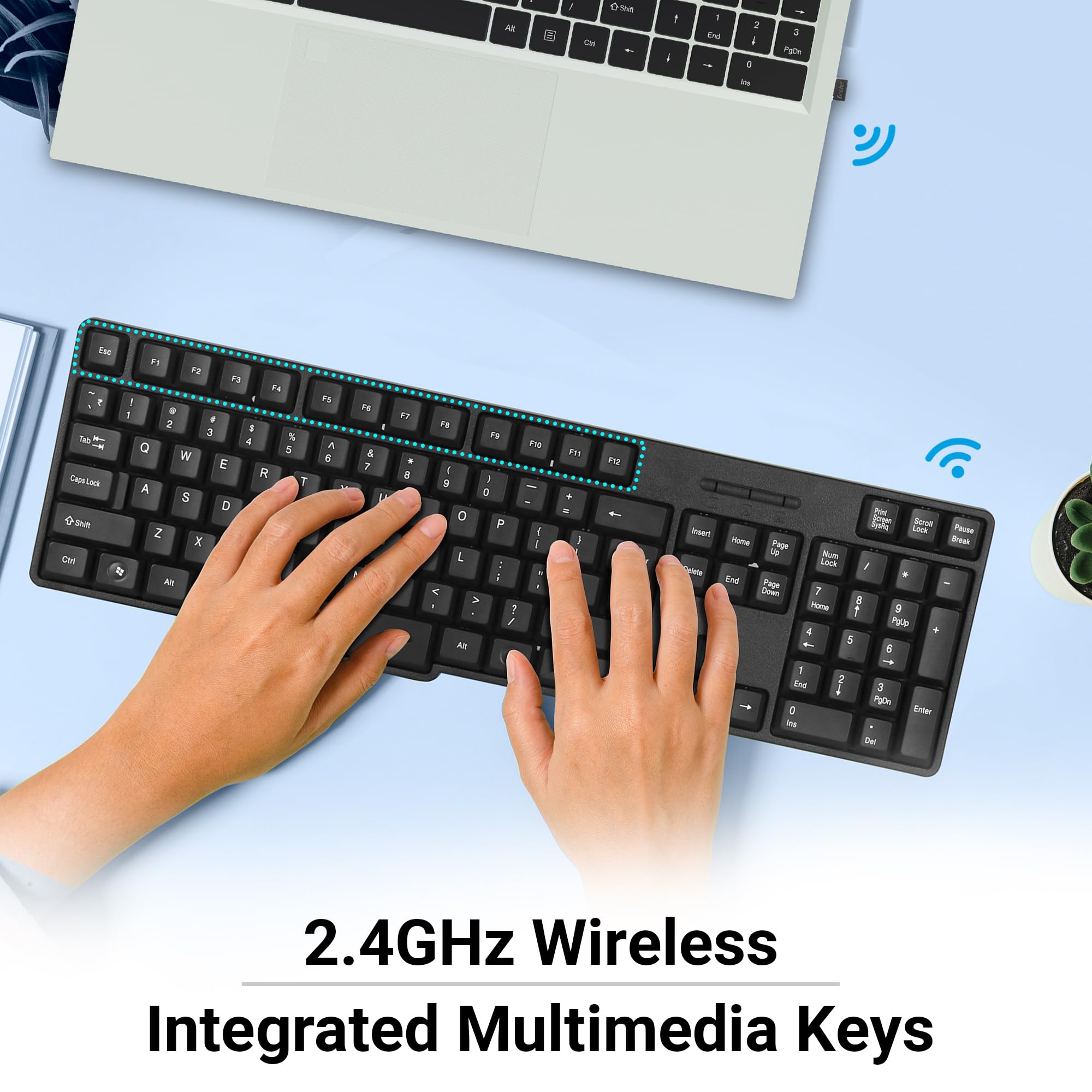 ZEBRONICS Companion 107 2.4GHz Wireless Keyboard & Mouse Combo, 104 Keys, UV Printed keycaps, 12 Integrated Multimedia Keys, 3 Button Mouse, 1200 DPI, High Precision, Advanced Optical Sensor (Black) - Image 6