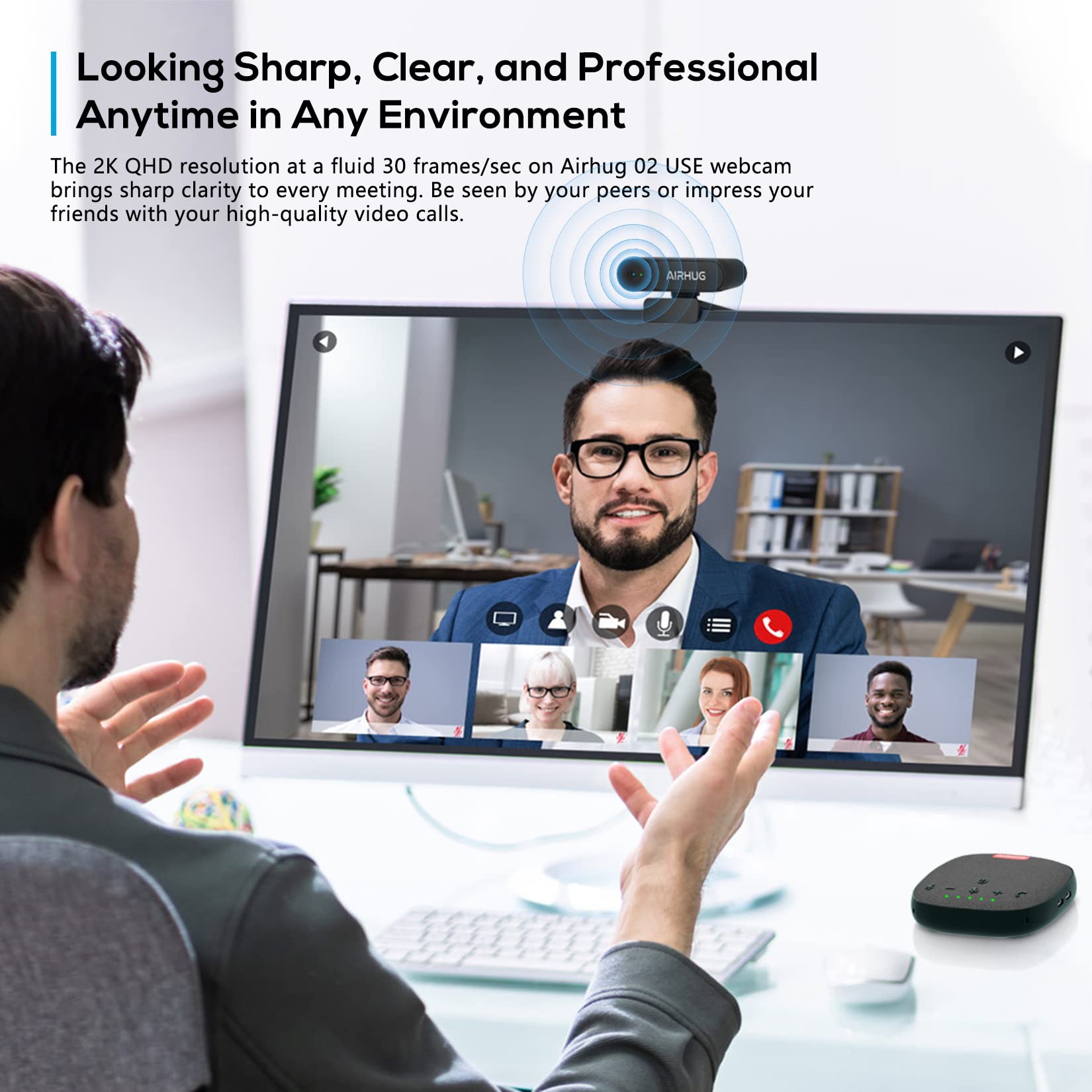 AIRHUG Webcam - Video Conferencing Streaming Recording - Plug & Play USB Web cam with Privacy Cover (2K Webcam No Mic) - Image 4