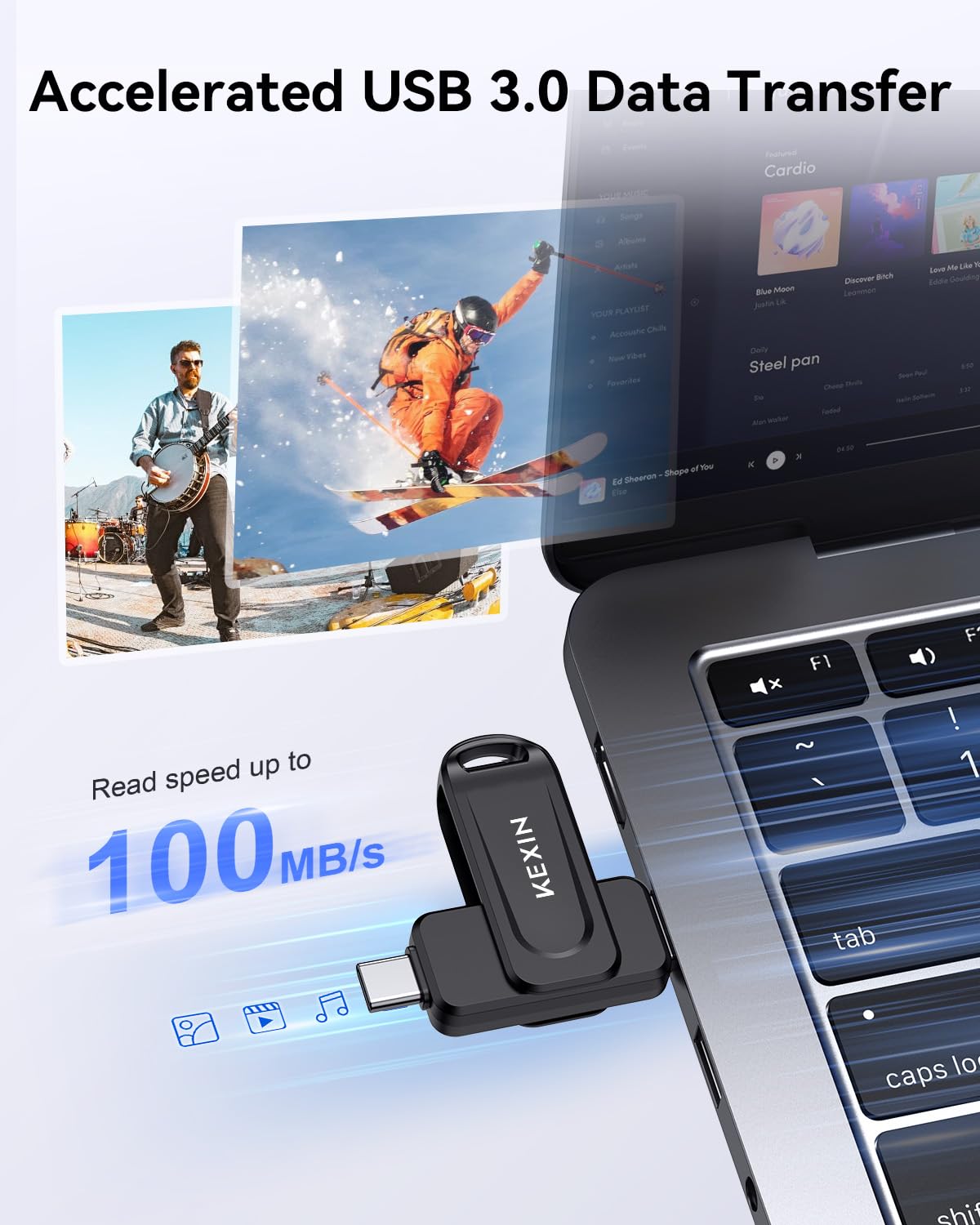 KEXIN Dual 64GB USB 3.0 Pen Drive Flash Drive 100MB/s Swivel USB-A & Type-C Memory Stick for Smartphone Tablet iPhone 15/16 Car Game Console, Black - Image 5