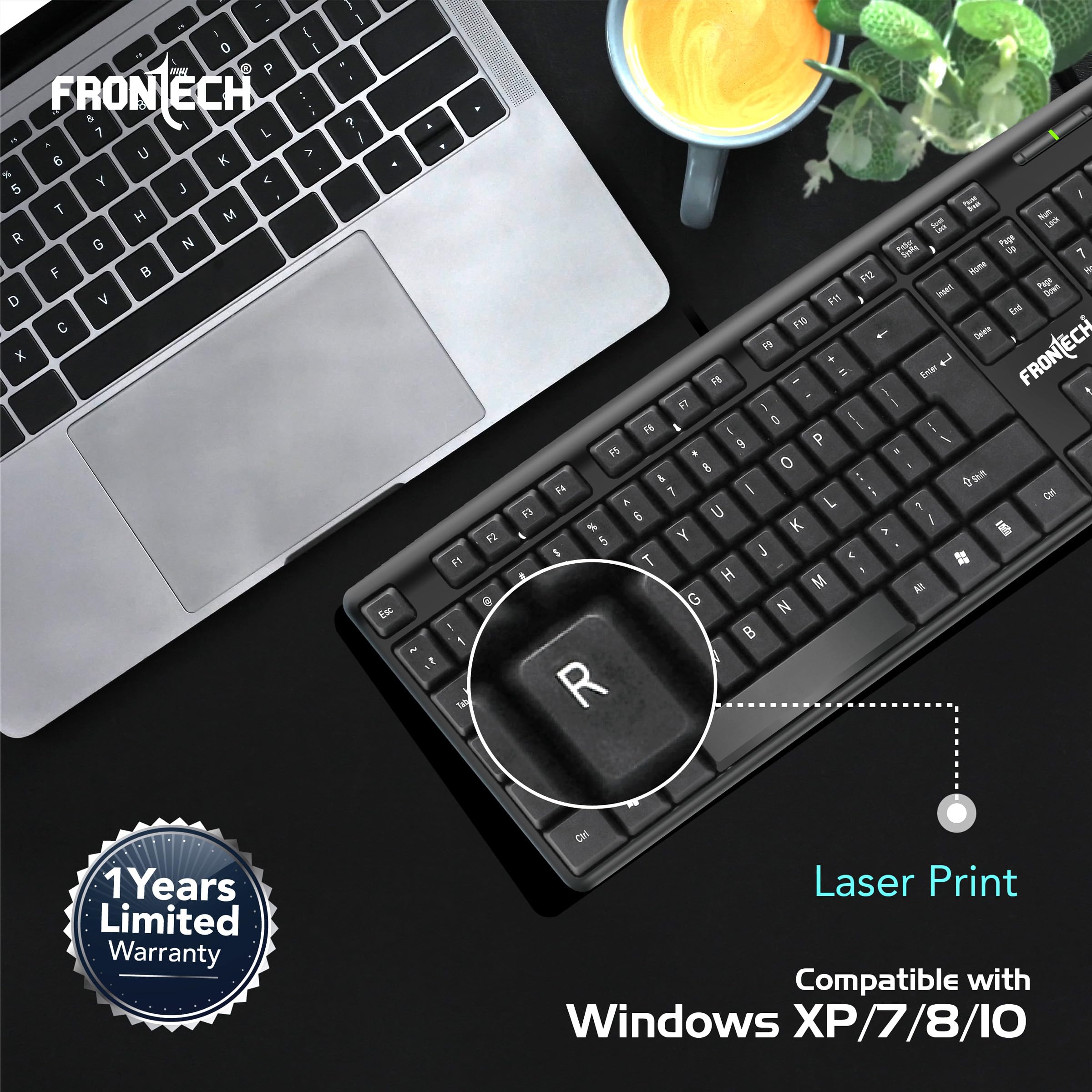 FRONTECH Wired Keyboard | Membrane Keys with Retractable Stands | USB Plug & Play | Ergonomic & Comfortable Design | 1 Year Warranty (FT-1672, Black)