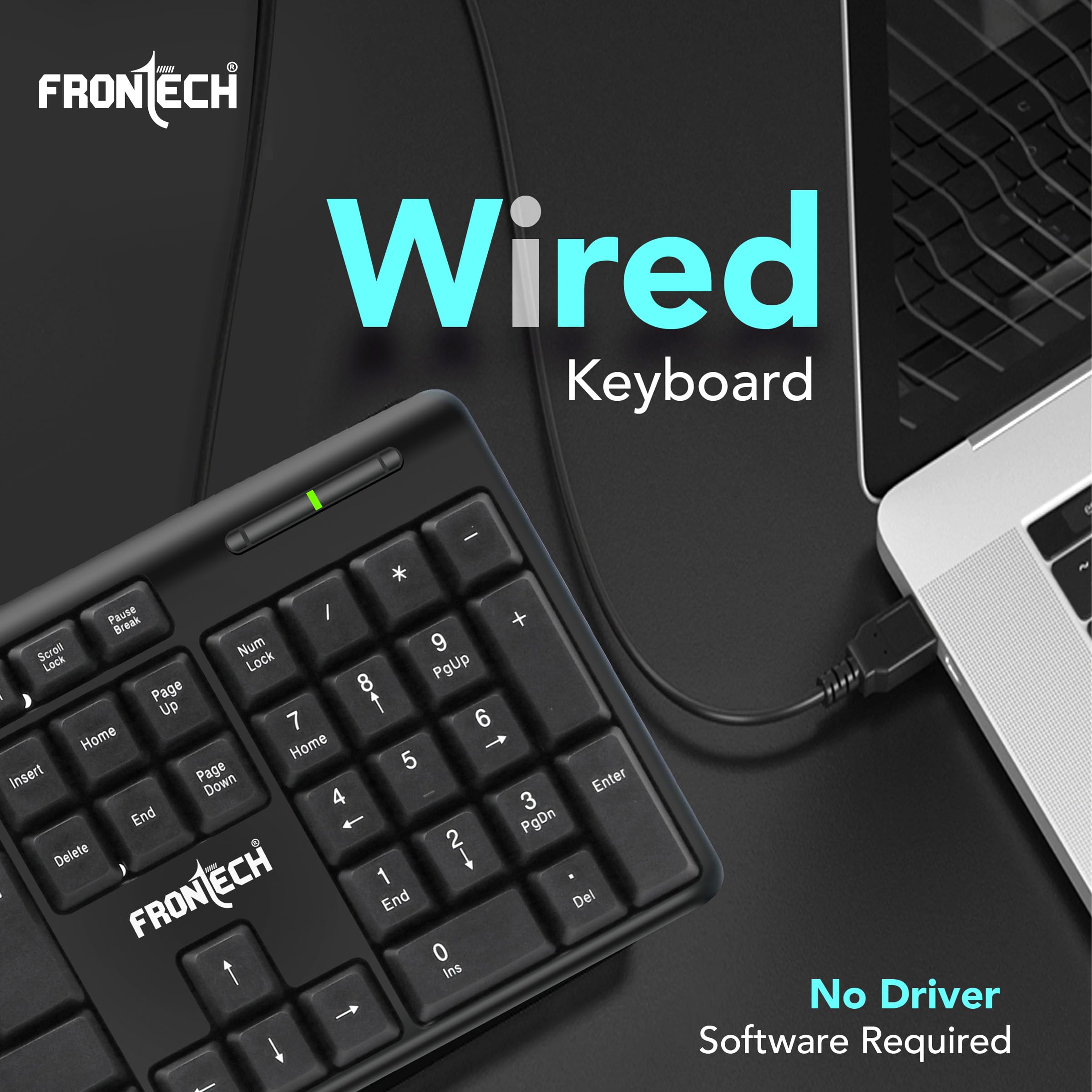 FRONTECH Wired Keyboard | Membrane Keys with Retractable Stands | USB Plug & Play | Ergonomic & Comfortable Design | 1 Year Warranty (FT-1672, Black) - Image 3