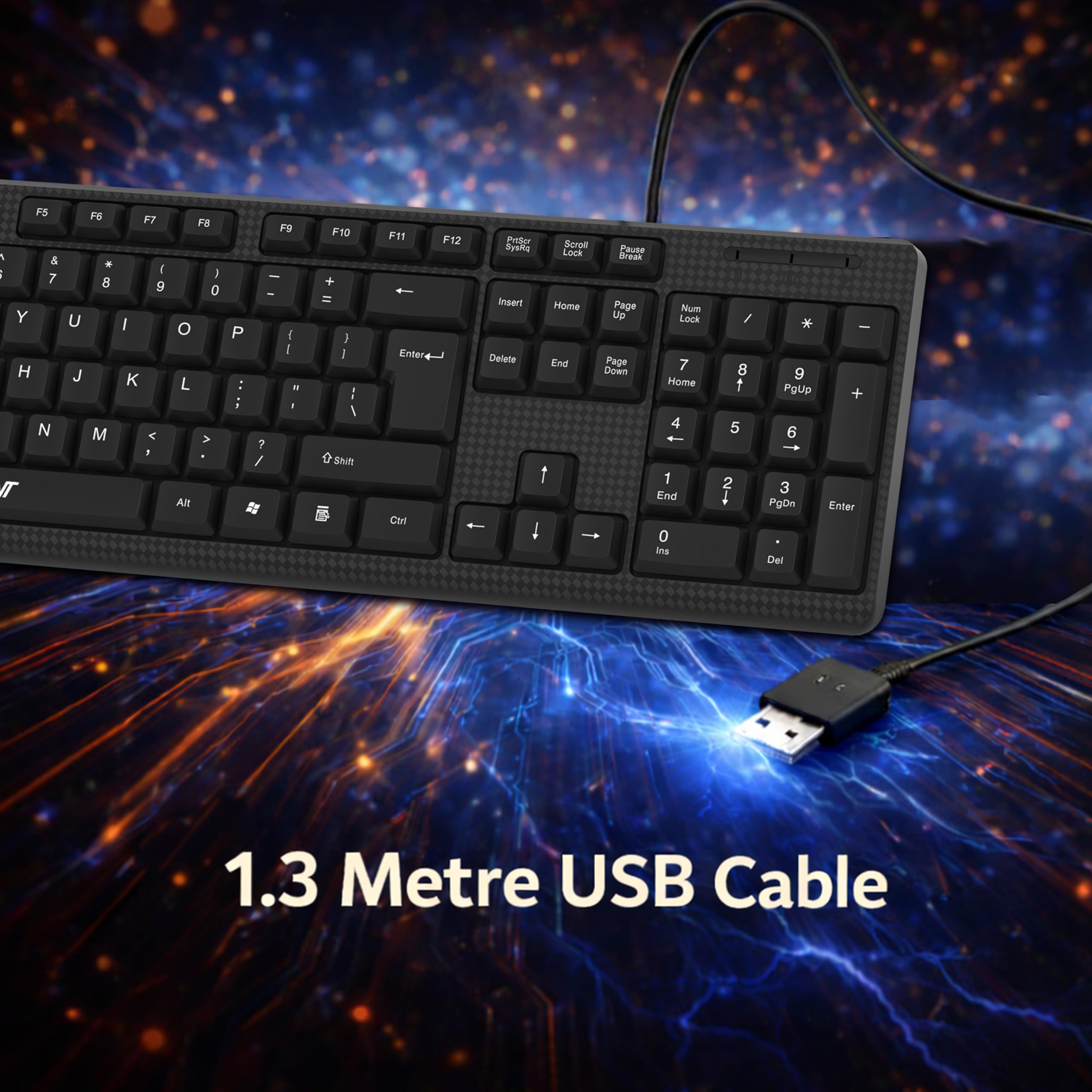 Ant Master 05 Wired USB Keyboard - Full-Size 104 Keys with Numeric Pad | Membrane Silent Typing, 1.3m Cable, Plug & Play | Ergonomic Office & Home Keyboard for PC, Laptop, Mac & Linux – Black - Image 3
